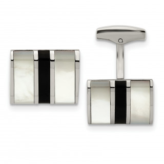 Stainless Steel Polished MOP and Onyx Cufflinks