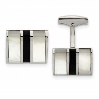 Stainless Steel Polished MOP and Onyx Cufflinks