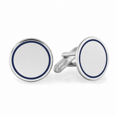 Blue Border Silver Round Cufflinks