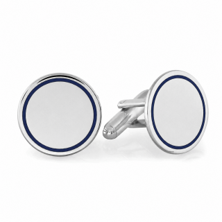 Blue Border Silver Round Cufflinks