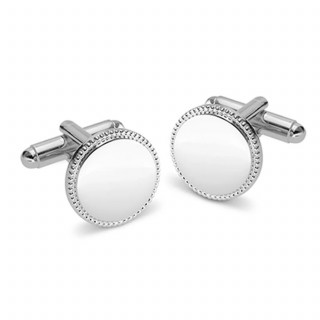 Beaded Circle Engraved Cuff Links