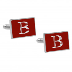 Engravable Rectangle Red and Sterling Silver Cufflinks