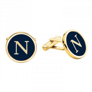 Round Blue and Gold Engravable Cufflinks