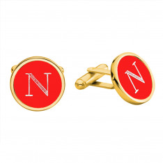 Round Gold and Red Engravable Cufflinks