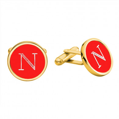Round Gold and Red Engravable Cufflinks