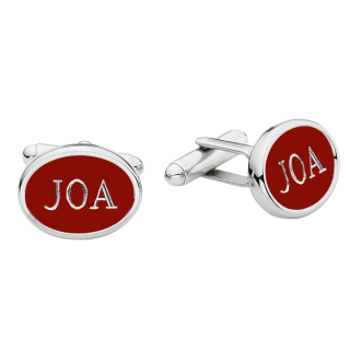 Engravable Oval Sterling Silver and Red Cufflinks