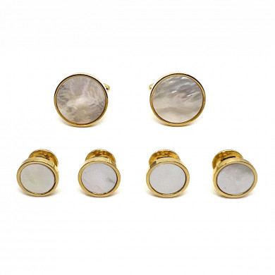 Gold Finish Mother of Pearl Stud Set
