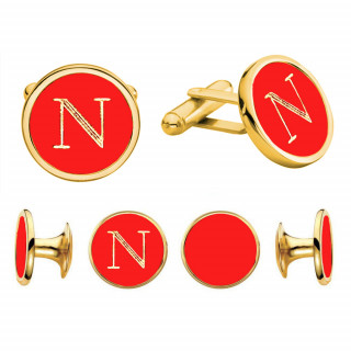Round Gold and Red Engravable Stud Set