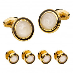 Mother of Pearl Round Gold Stud Set
