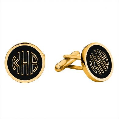 Round Black and Gold Engravable Cufflinks