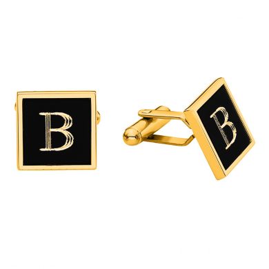 Square Black and Gold Engravable Cufflinks