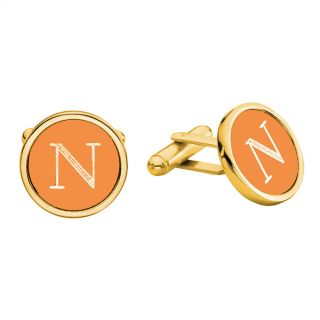 Round Gold and Orange Engravable Cufflinks