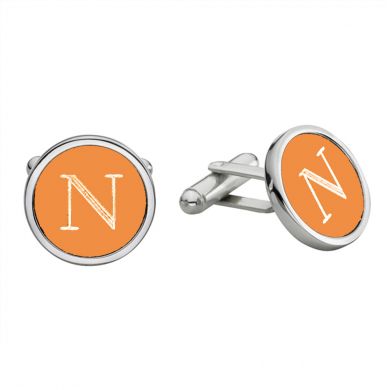 Engravable Round Orange Cufflinks