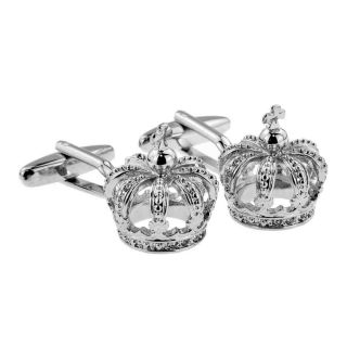 3D Royal Crown Cufflinks With Crystals