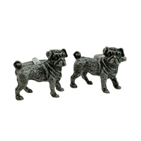 Antique Finish Pewter Pug Dog Cufflinks