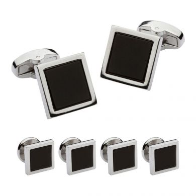 Square Black Onyx Stud Set