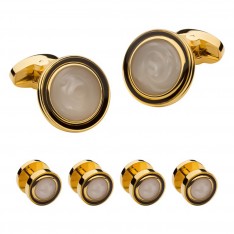 Mother of Pearl Round Gold Stud Set
