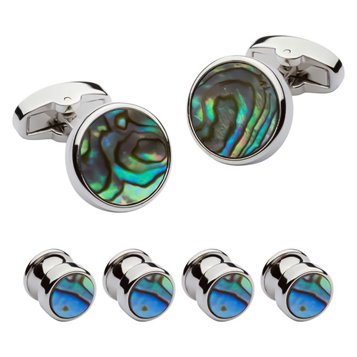 STERLING SILVER OVAL CUFFLINKS SET WITH ABLONE