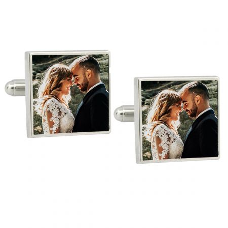 Custom Memorial Photo Cufflinks, Personalized Photo Cufflinks, Cool Gifts for Men, Custom Wedding Silver Plated or Black Cuff Link