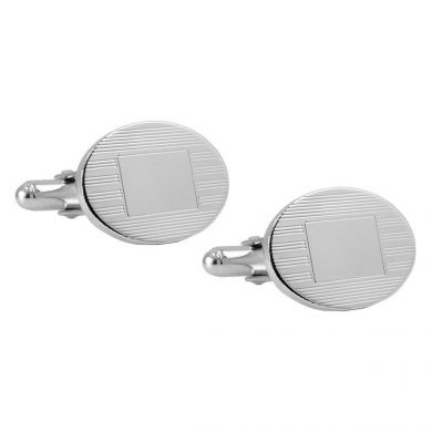 Oval Etched Stripe Engravable Sterling Cufflinks