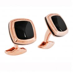 Tateossian Rose Gold and Onyx Cuff Links