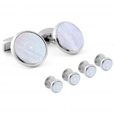 Stainless Steel And MOP Rotondo Guilloche Stud Set