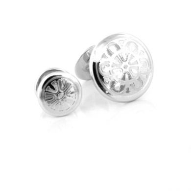 Round Floral Engraved Stud Set