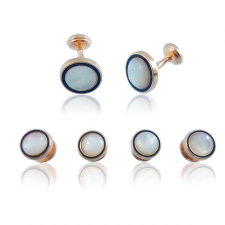 Rose Gold Mother of Pearl Onyx Stud Set