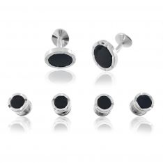 Round Onyx Faceted Stud Set