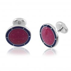 Blue and Red Round Fleur Cufflinks
