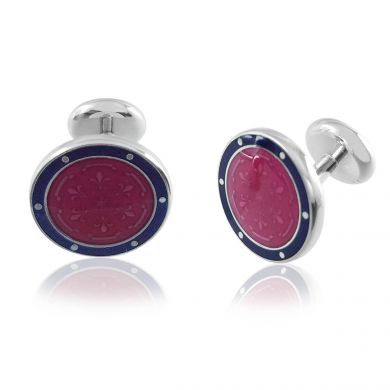 Blue and Red Round Fleur Cufflinks
