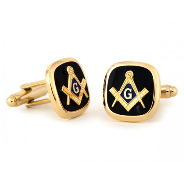 MASONS EMBLEM CUFFLINKS Freemason Masonic Logo NEW w GIFT BAG Pair Gold Tone 