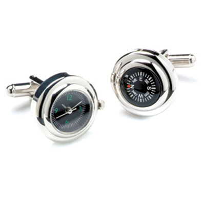 Silver Finish Watch & Compass Cufflinks