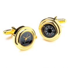 Gold Finish Watch & Compass Cufflinks
