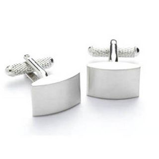 Curved Silver Engraved Cuff Links