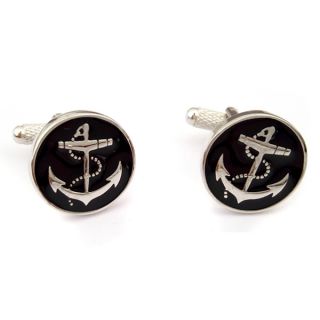 Round Black Anchor Cufflinks