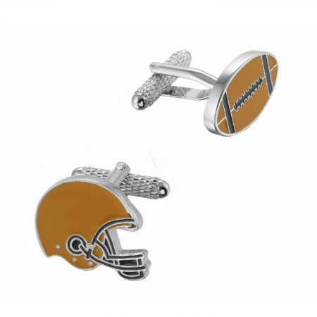 Yellow and Blue Football and Helmet Cufflinks in Silver - Cufflinks Depot