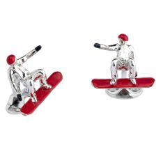 Sterling Silver Red Snowboarder Cufflinks