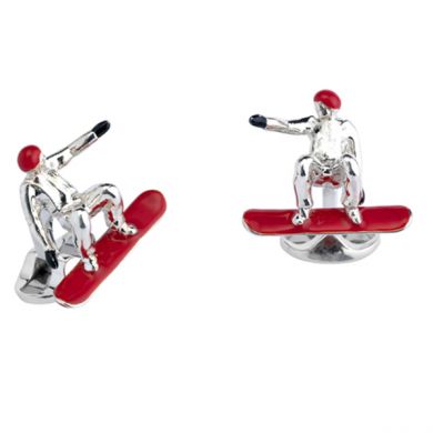 Sterling Silver Red Snowboarder Cufflinks