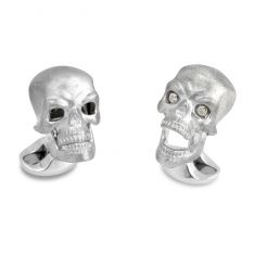 Sterling Chattering Skull Cufflinks with Diamond Eyes