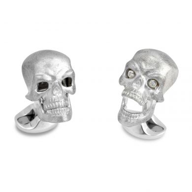Sterling Chattering Skull Cufflinks with Diamond Eyes