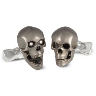 Sterling Diamond Eyed Moving Jaw Skull Cufflinks