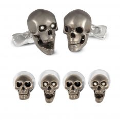 Sterling Diamond Eyed Moving Jaw Skull Stud Set