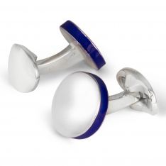 Round Navy Bezel Sterling Cufflinks