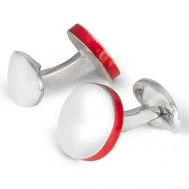 Round Red Bezel Sterling Cufflinks