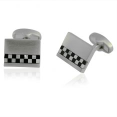 Brushed Mosaic Mother of Pearl and Onyx Cufflinks