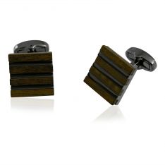 Industrial Gunmetal and Wood Striped Cufflinks