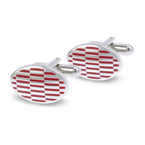 Red Grid Oval Cufflinks Cufflinks Depot