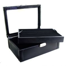 72 Pair Black Leather Cufflink Case