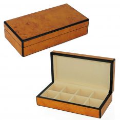 Burl Wood 8 Pair Cufflinks Case